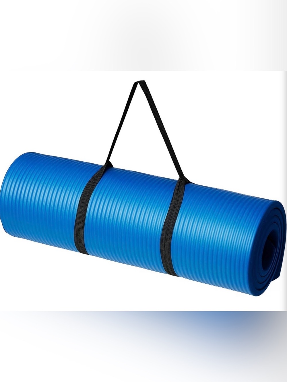 Blue Foam Exercise Mat with Black Carry Straps